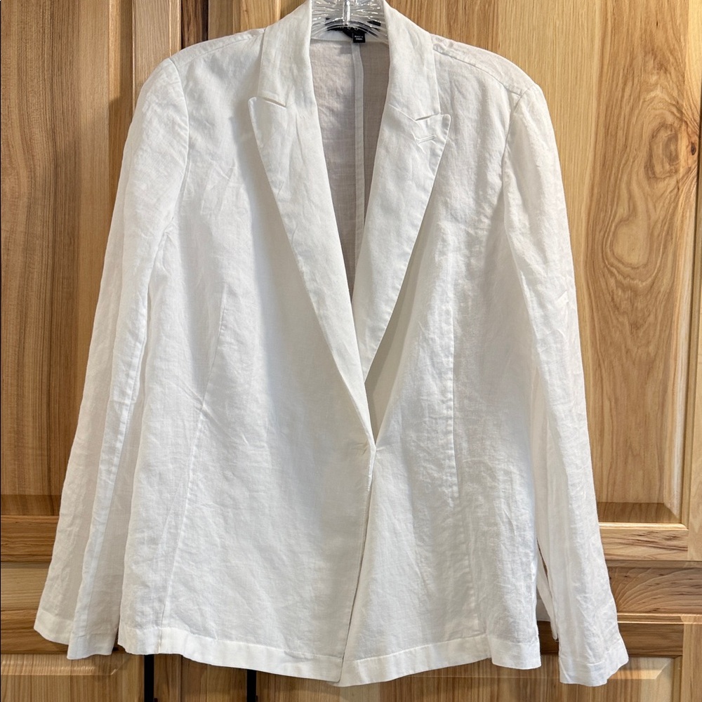 Theory White Ramie Neutral Minimalist Button Front Classy Blazer Size 6 - Picture 1 of 11